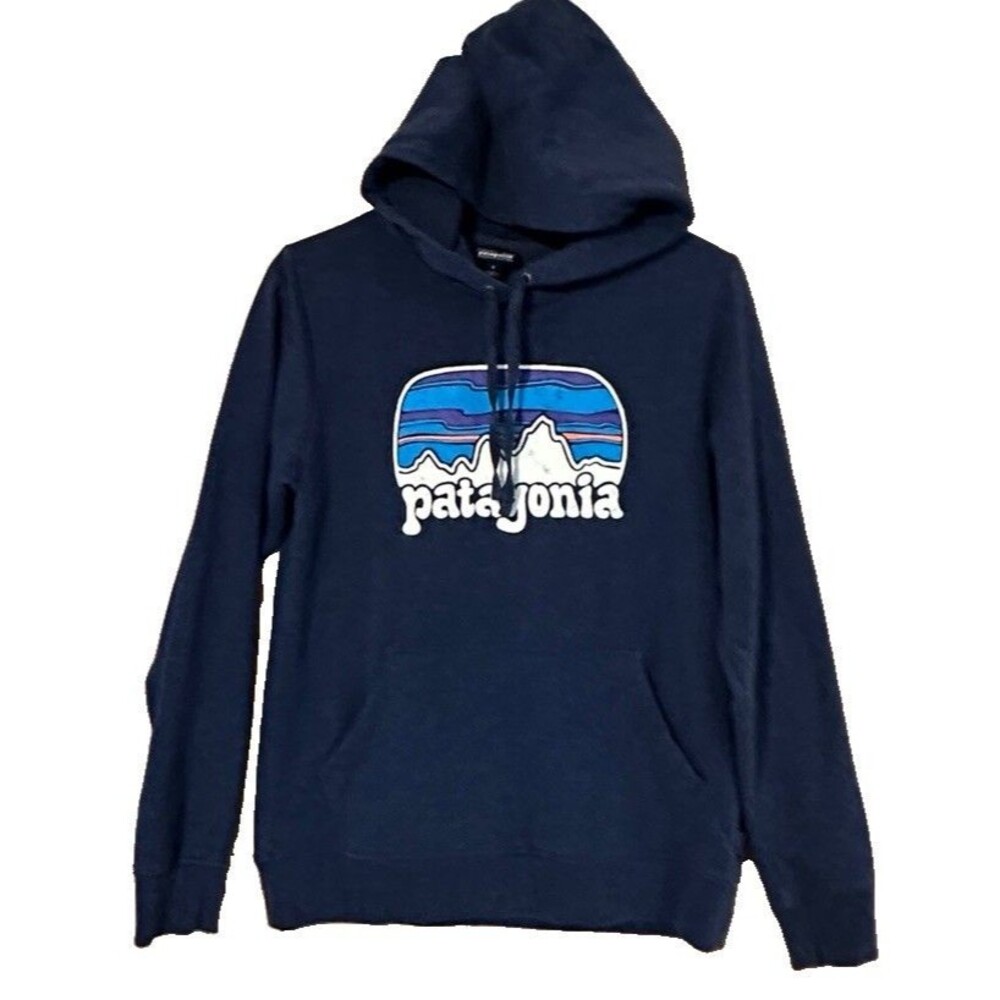 Patagonia Men Med Pullover Hoodie Graphic Mountain Logo Pocket Organic Cotton